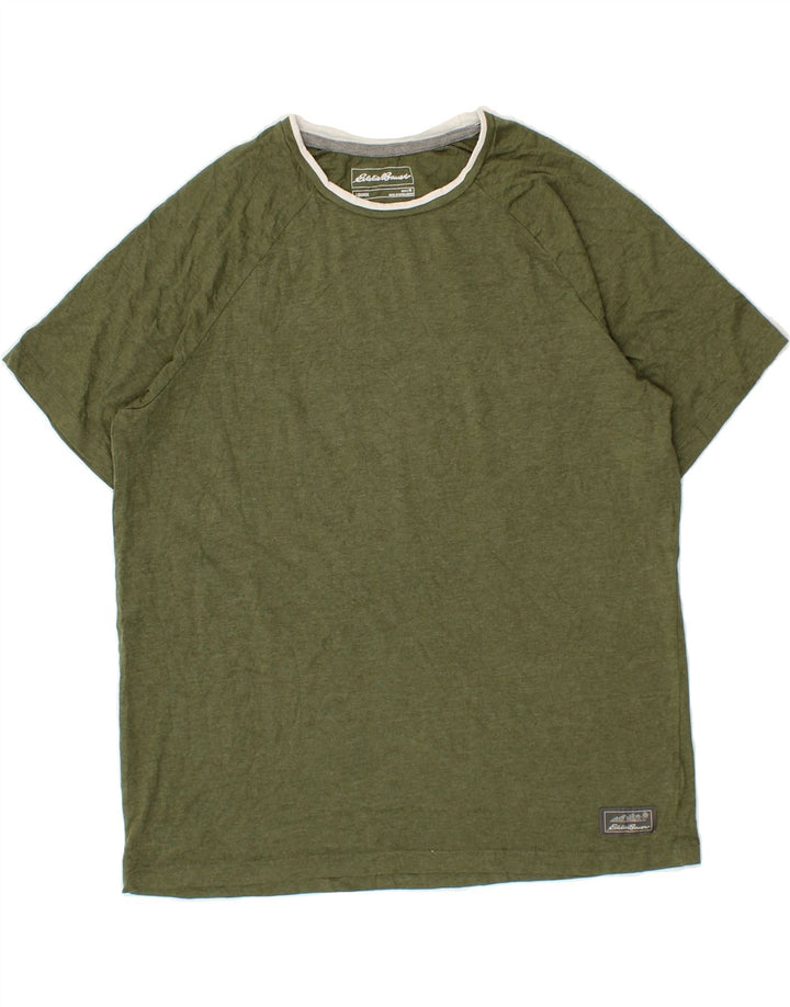 EDDIE BAUER Mens T-Shirt Top Medium Khaki Cotton Vintage Eddie Bauer and Second-Hand Eddie Bauer from Messina Hembry 