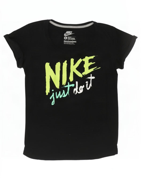 Nike Dame Slim Fit Grafisk T-Shirt Top UK 14 Stor Sort Bomuld