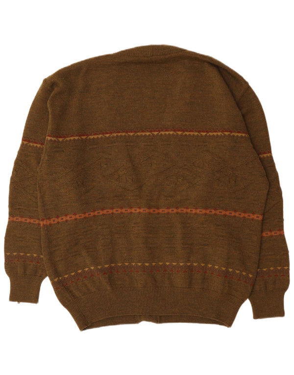 Vintage herre cardigan sweater 2XL Khaki Geometrisk polyakryl