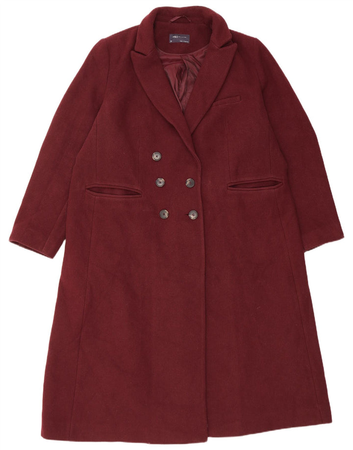 Marks & Spencer Dame Dobbeltradet Frakke UK 20 2XL Burgundy Polyester