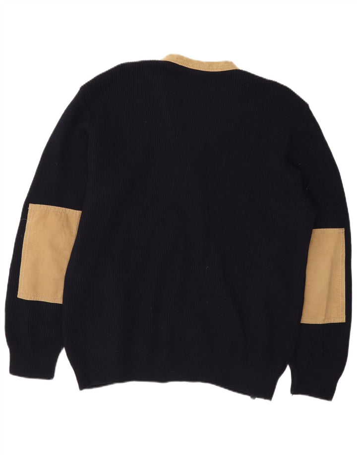 PAUL & SHARK Mens V-Neck Jumper Sweater Large Navy Blue Colourblock Wool