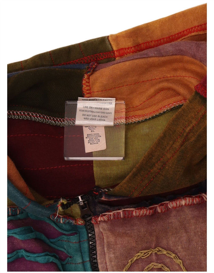 Vintage Dame Crazy Pattern Zip Hoodie Sweater UK 18 XL Multicolored Bohe