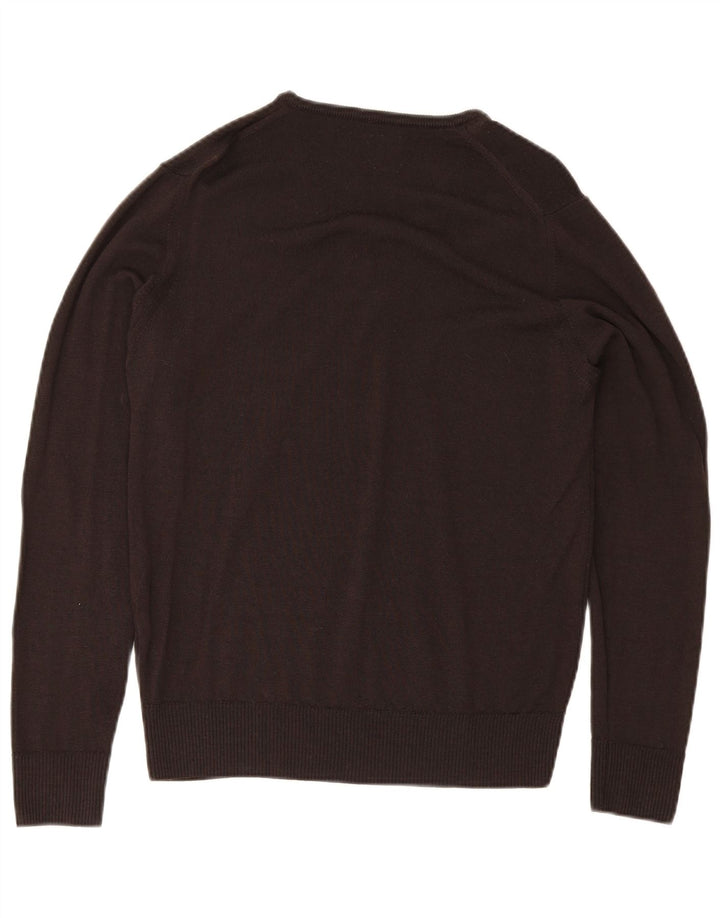 ZARA Mens V-Neck Jumper Sweater Medium Brown Wool