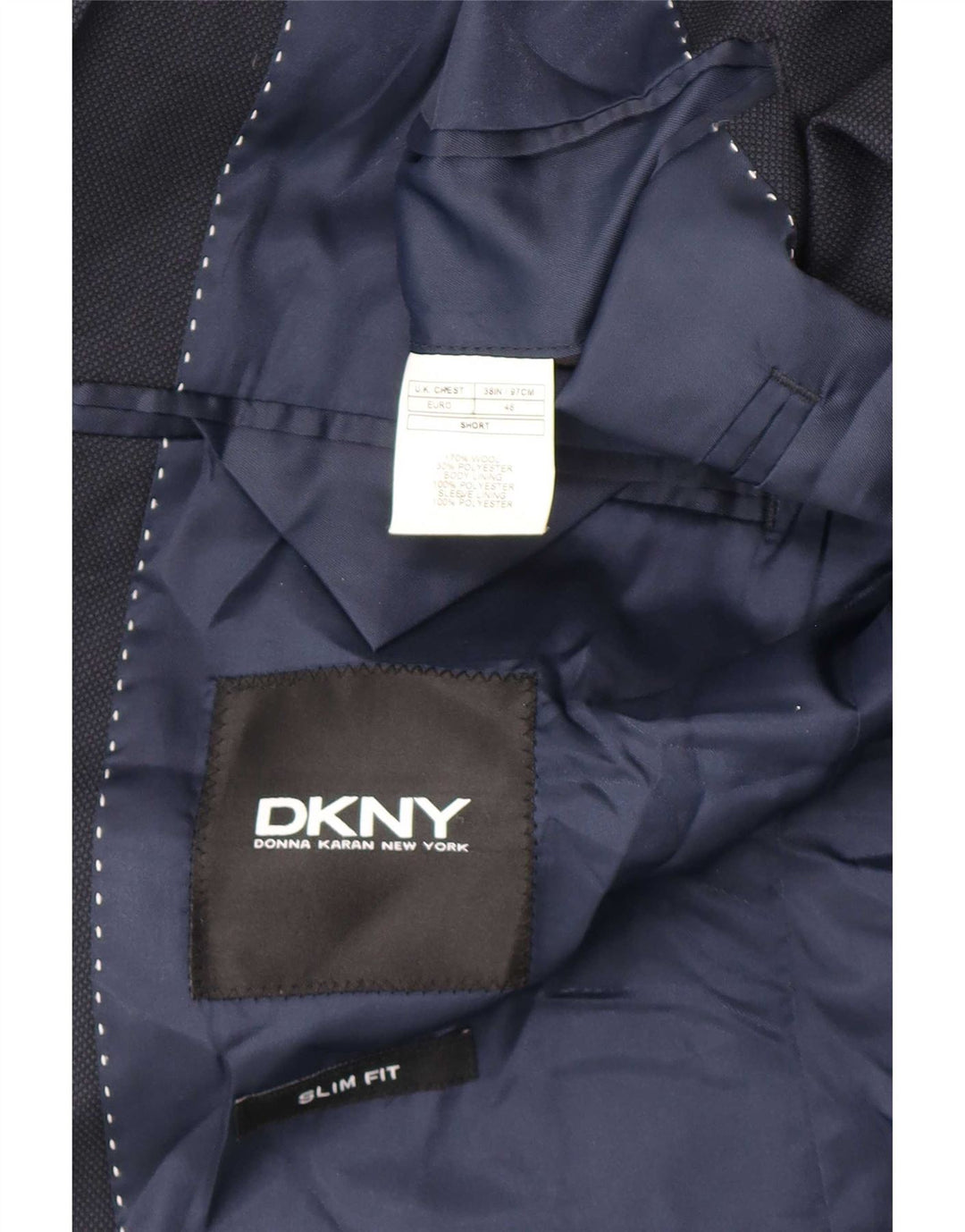 Dkny Herre 2 Button Slim Fit Blazer Jacket EU 46 Small Navy Blue Wool
