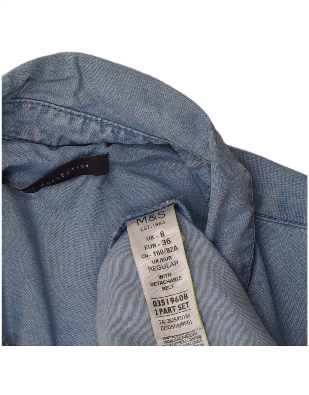 Marks & Spencer Kvinders Oversized Kortærmet Skjortekjole UK 8 Small Blue