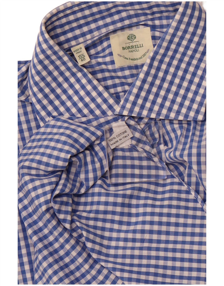 BORRELLI Herreskjorte str. 40 15 3/4 Medium Blue Gingham Cotton