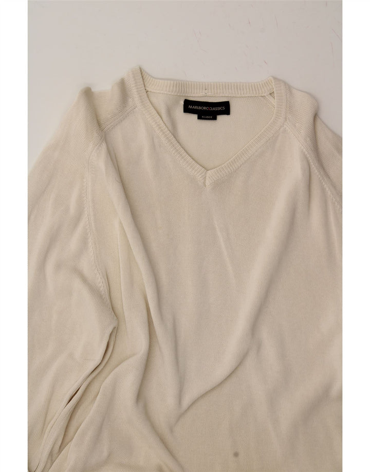 MARLBORO CLASSICS Mens V-Neck Jumper Sweater XL Off White Cotton Vintage Marlboro Classics and Second-Hand Marlboro Classics from Messina Hembry 