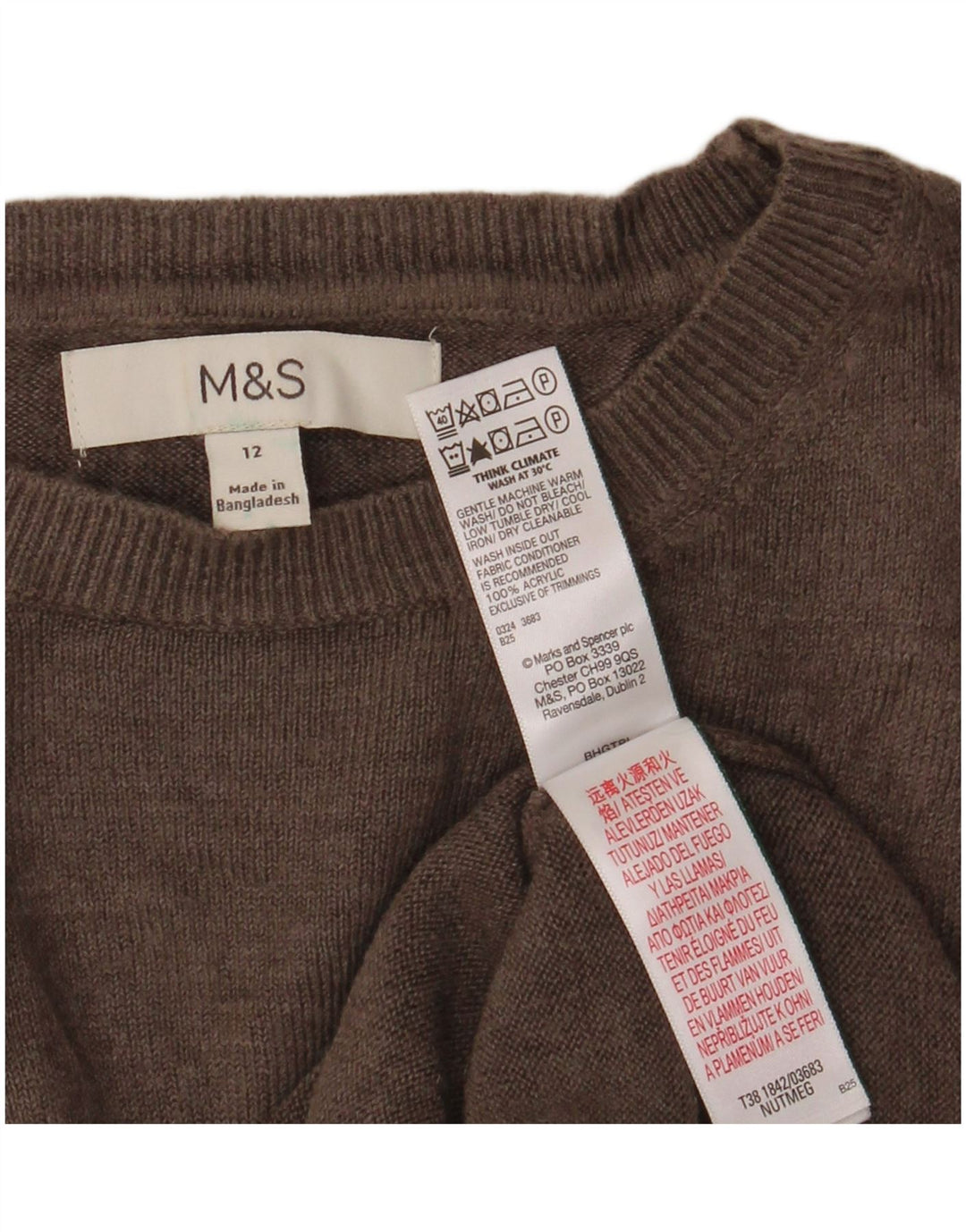 Marks & Spencer Dame Boat Neck Jumper Sweater UK 12 Medium Grå Akryl