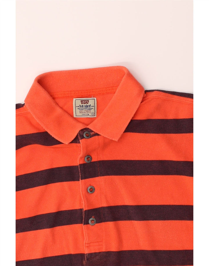 LEVI'S Mens Polo Shirt Small Orange Striped Cotton Vintage Levi's and Second-Hand Levi's from Messina Hembry 