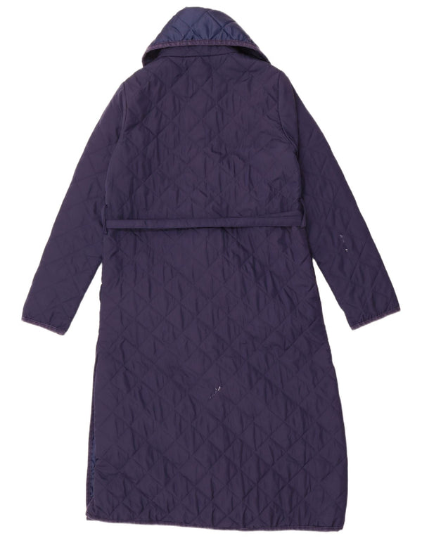 Monsoon Dame Quiltet Overfrakke UK 10 Lille Blå Polyester