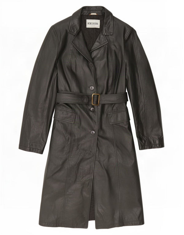 Vintage Womens Leather Coat UK 10 Small Black
