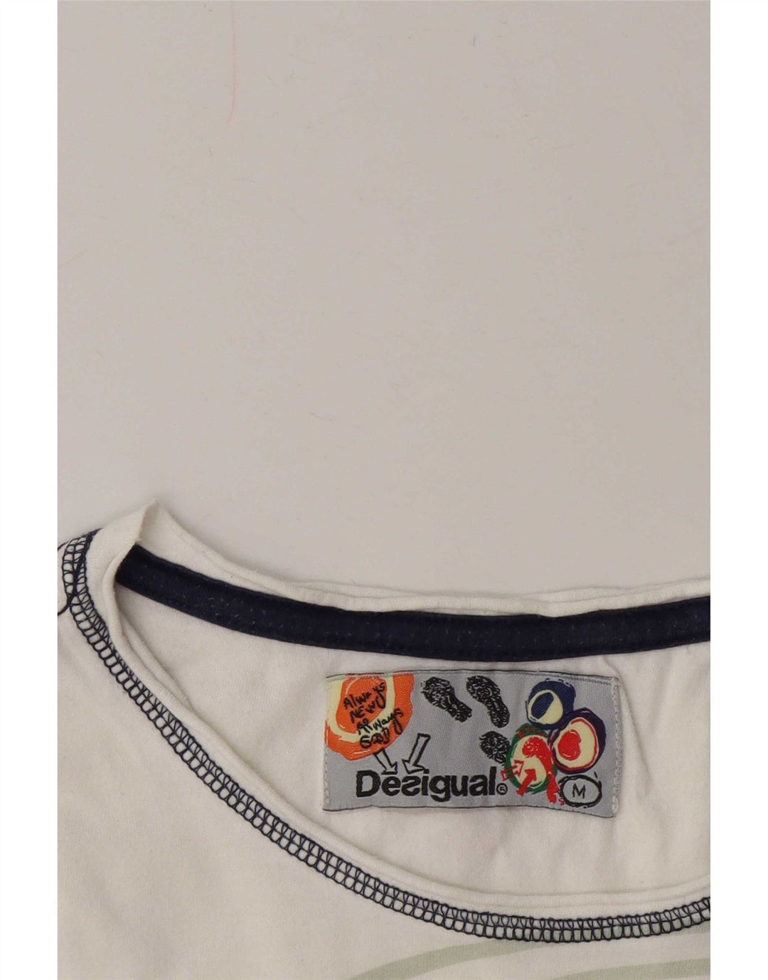 Desigual Dame Grafisk T-Shirt Top UK 14 Medium White