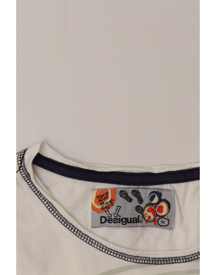 Desigual Dame Grafisk T-Shirt Top UK 14 Medium White