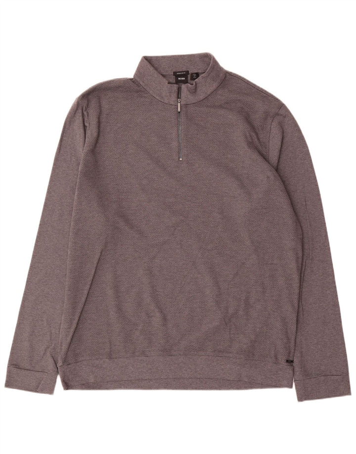 Hugo Boss Herre Zip Neck Regular Fit Sweatshirt Jumper 2XL Grå Bomuld