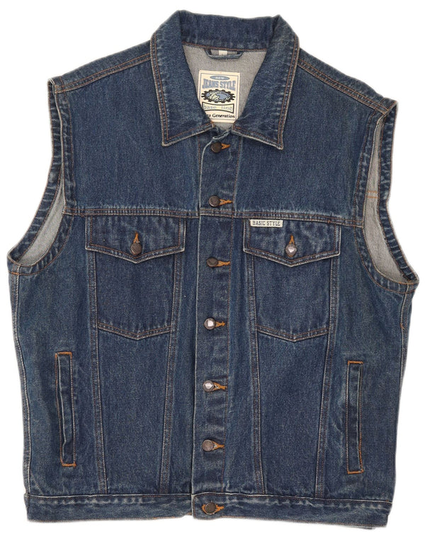 Vintage Herre Denim Gilet UK 40 Large Blue Cotton