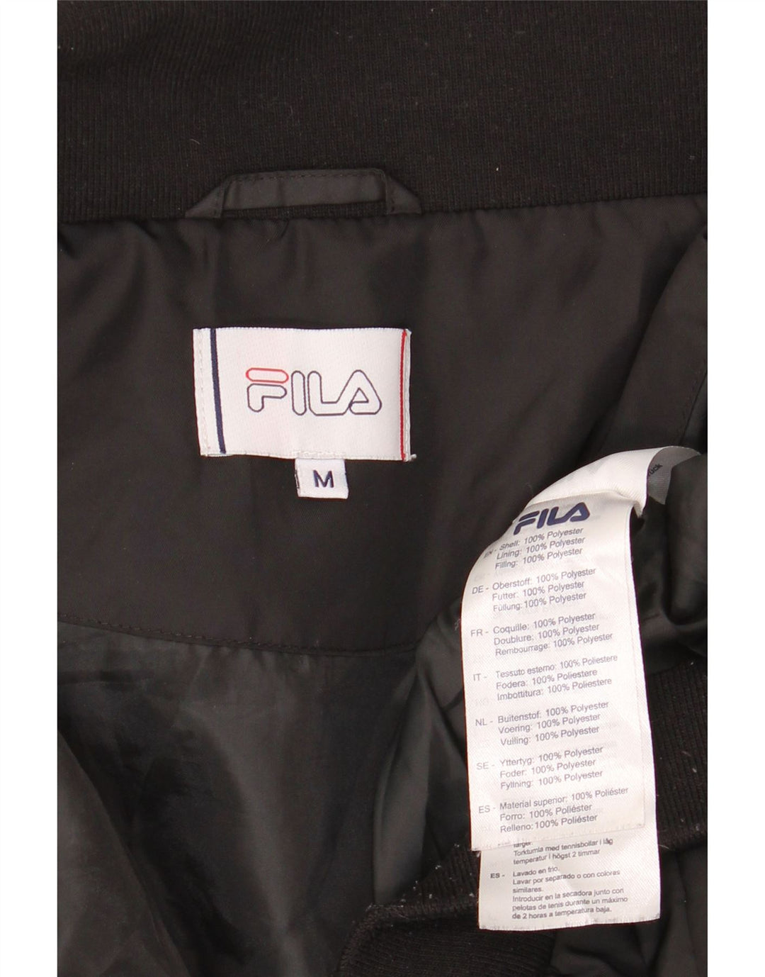 FILA Grafisk polstret jakke til kvinder UK 14 Medium Sort Polyester