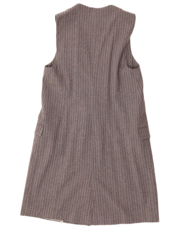 Zara Womens Longline ærmeløs blazerjakke UK 12 Medium Grey Nålestribe