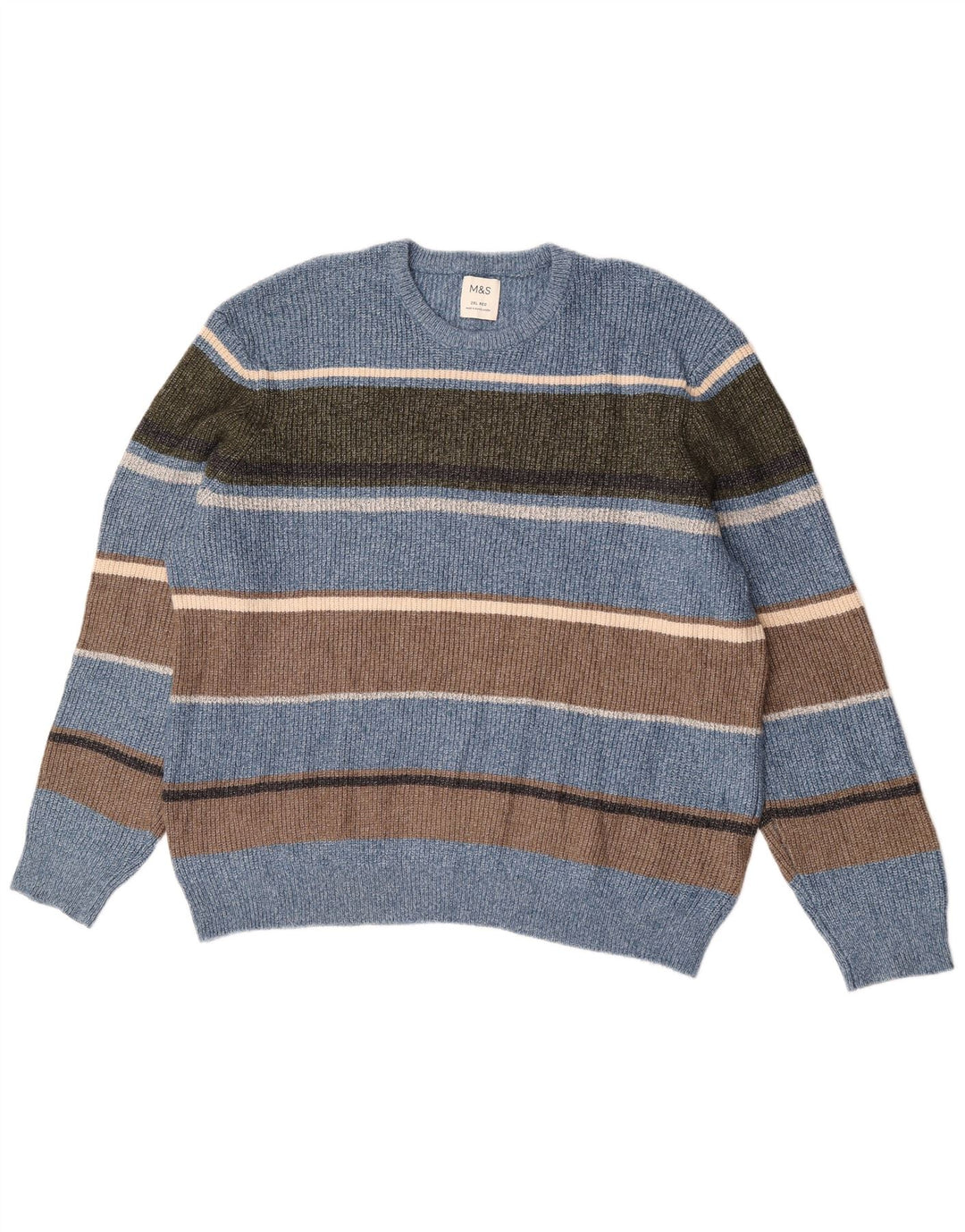 Marks & Spencer Herre sweater med rund hals 2XL blå stribet polyamid