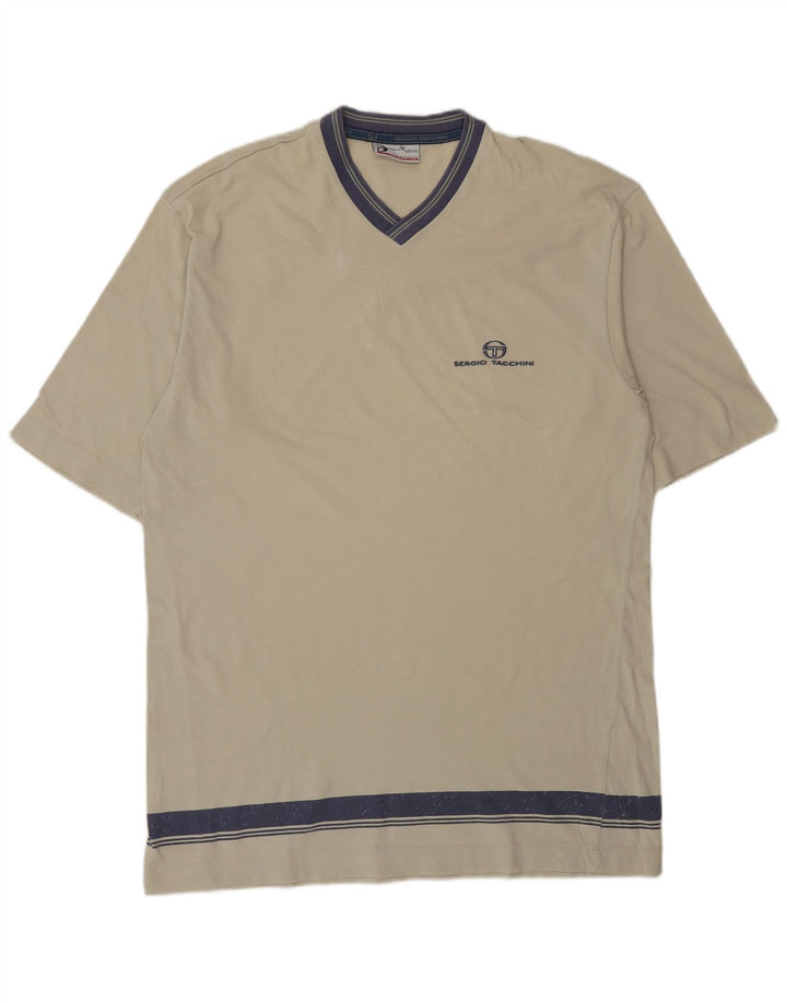 Sergio Tacchini Herre T-Shirt Top Stor Beige Colourblock Bomuld