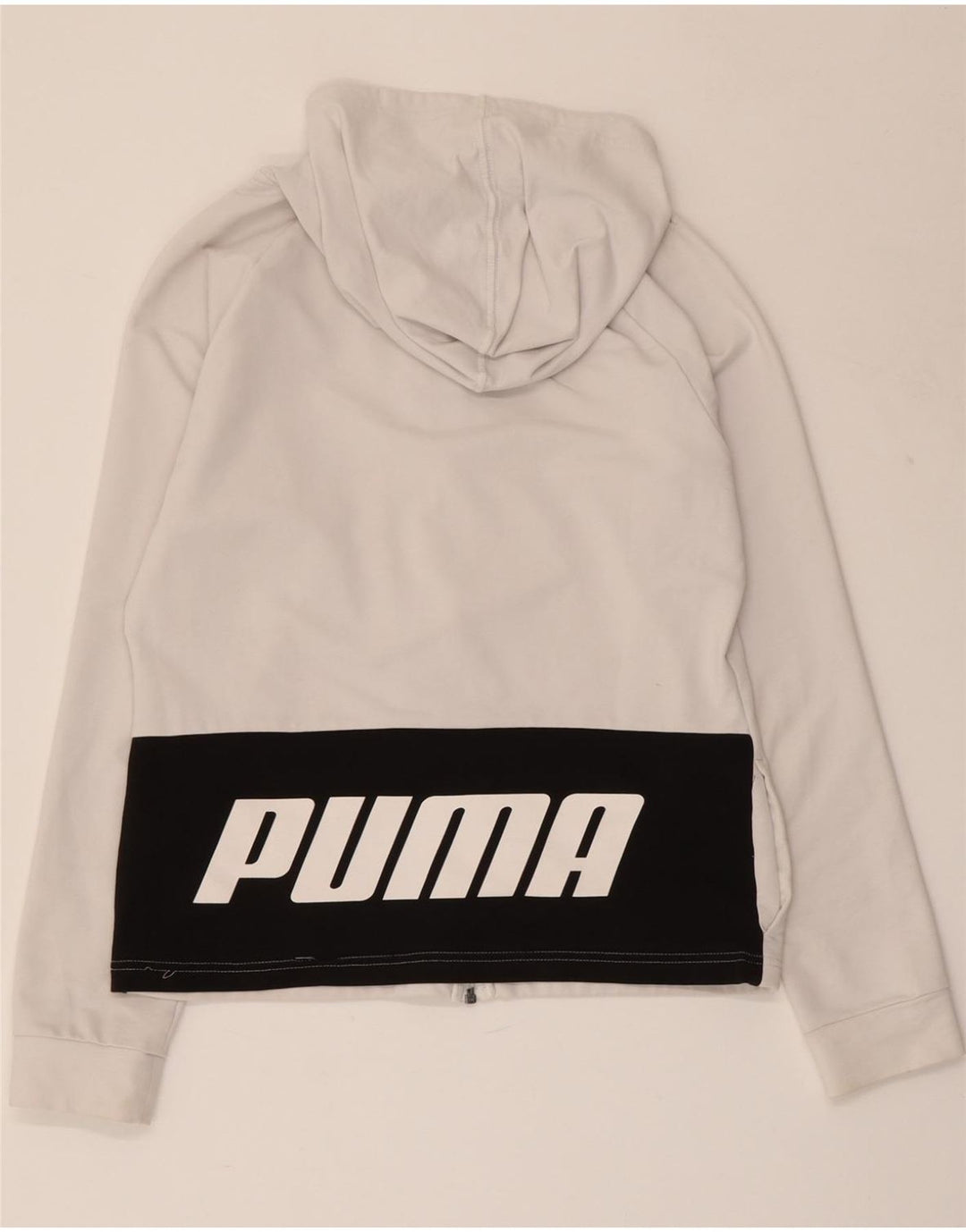 PUMA Grafisk hættetrøje til kvinder med lynlås UK 10 Small White Colourblock