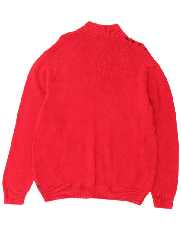 Chaps Herre Zip Neck Jumper Sweater Large Red Fair Isle Bomuld