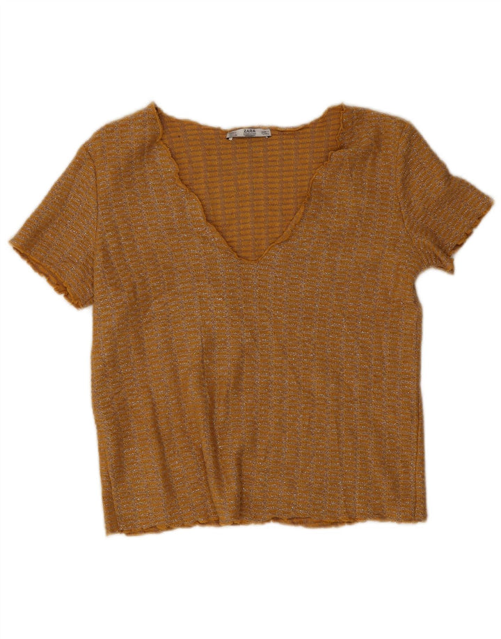 Zara Womens Crop Bluse Top UK 10 Small Gul Flecked Polyester