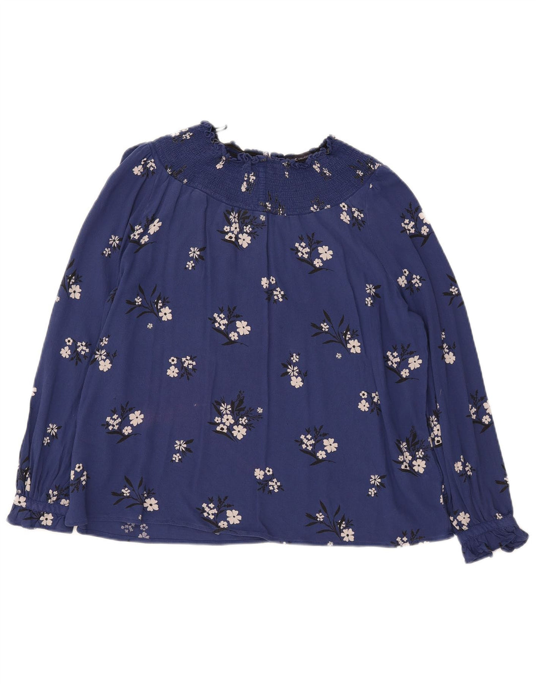 Marks & Spencer Dame Langærmet Bluse Top UK 12 Medium Navy Blue Floral