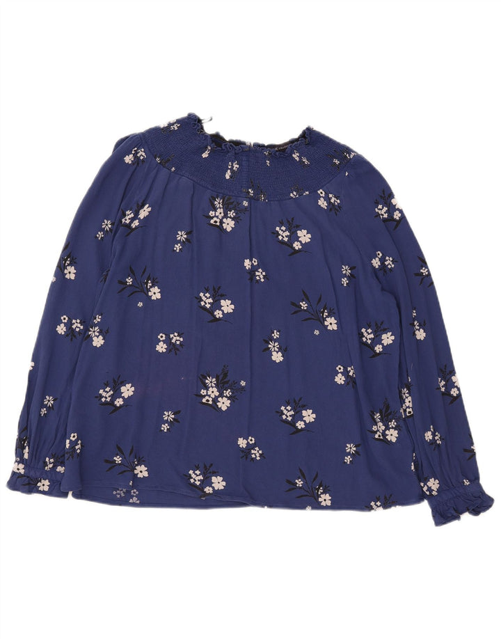 Marks & Spencer Dame Langærmet Bluse Top UK 12 Medium Navy Blue Floral