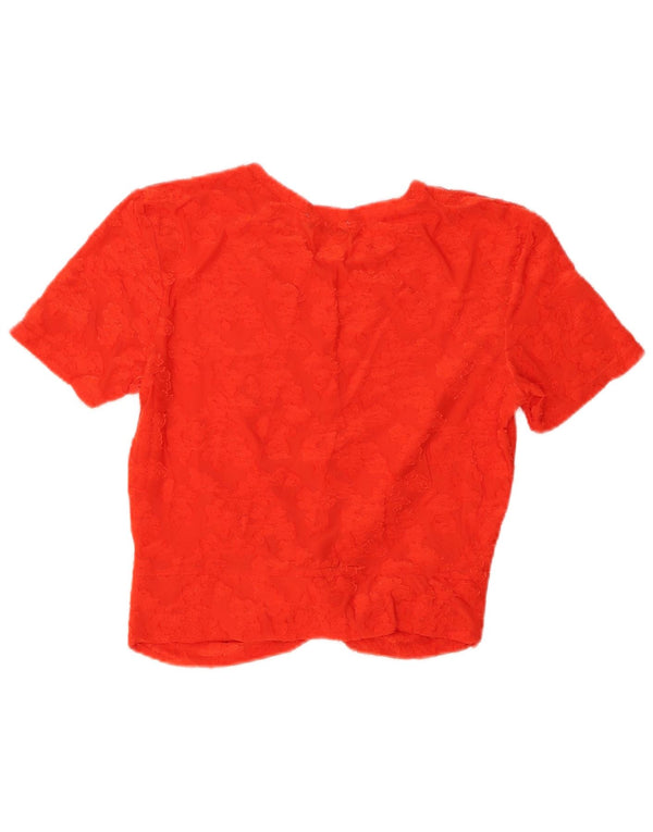Zara Dame Trafaluc Crop Bluse Top UK 14 Large Orange Floral