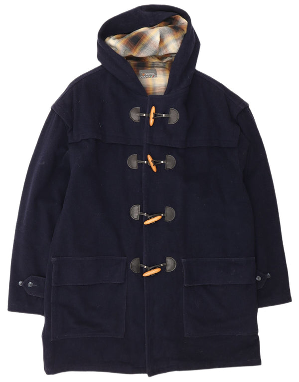 Stefanel Herre Loose Fit Hooded Duffel Coat UK 42 XL Navy Blue Wool