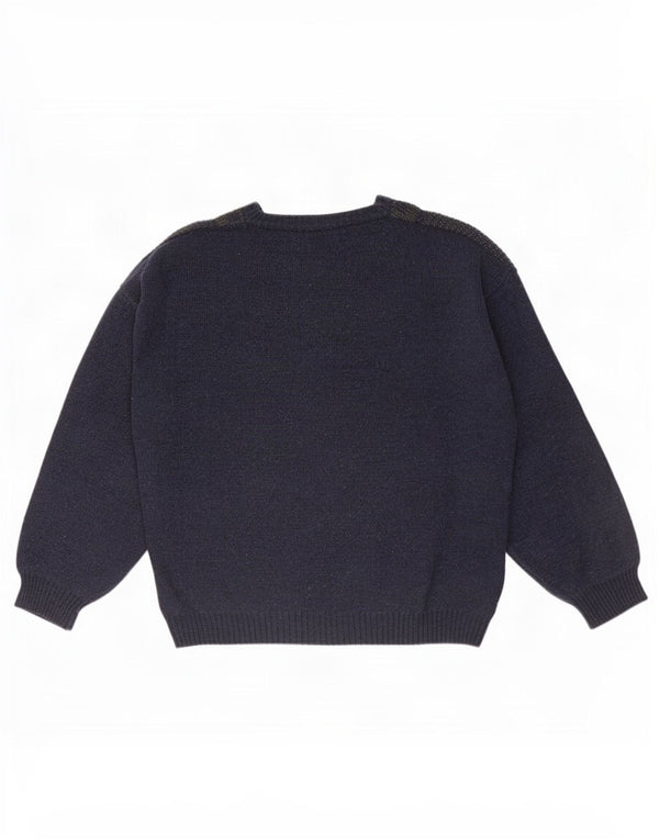 Hajo Herre V-hals sweater Stor marineblå geometrisk akryl