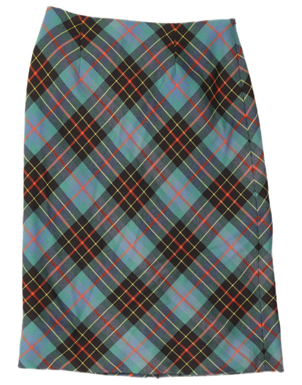 Lochcarron Womens Pencil Skirt UK 10 Small W28 Blue Plaid Wool
