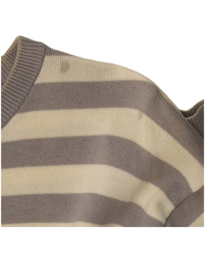 LYLE & SCOTT Mens Crew Neck Jumper Sweater XL Grey Striped Cotton