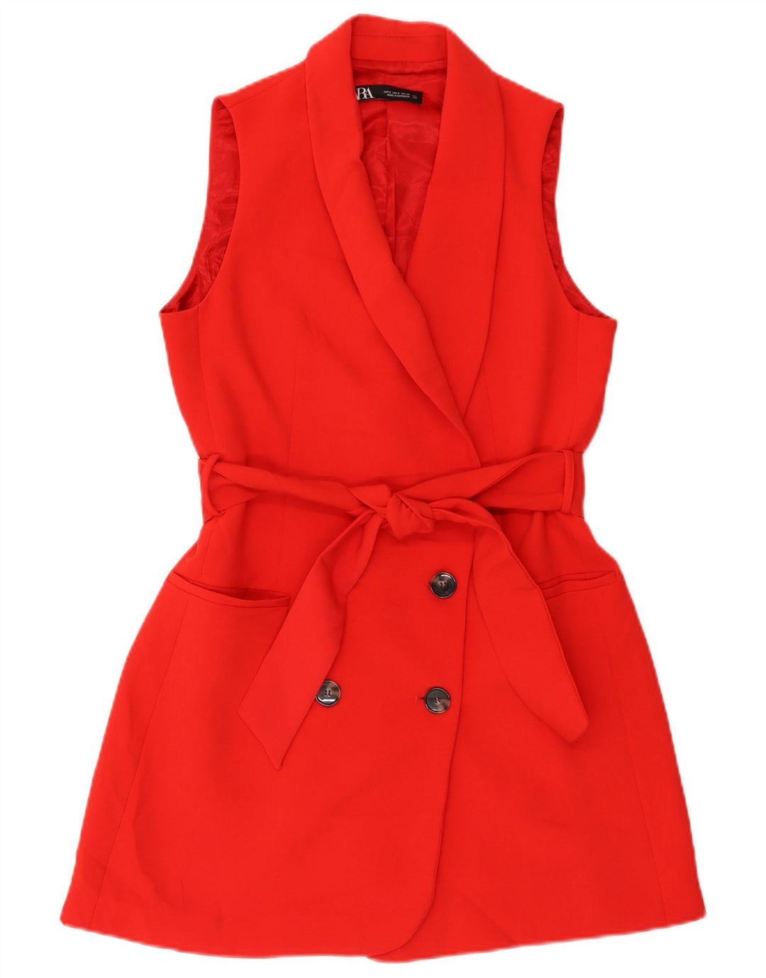 Zara Dame Dobbeltradet Longline vest UK 10 Lille rød polyester