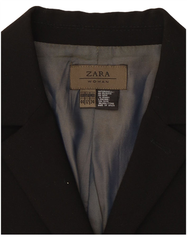 Zara Dame Longline 4-knaps blazerjakke EU 44 XL Sort Polyester