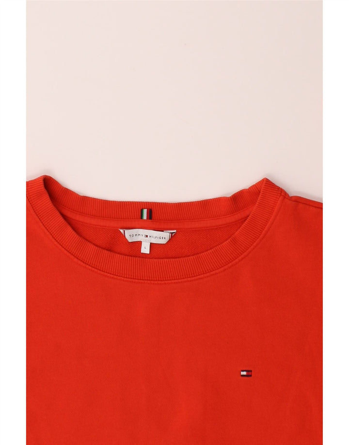 TOMMY HILFIGER Womens Oversized Sweatshirt Jumper UK 16 Large Orange Vintage Tommy Hilfiger and Second-Hand Tommy Hilfiger from Messina Hembry 