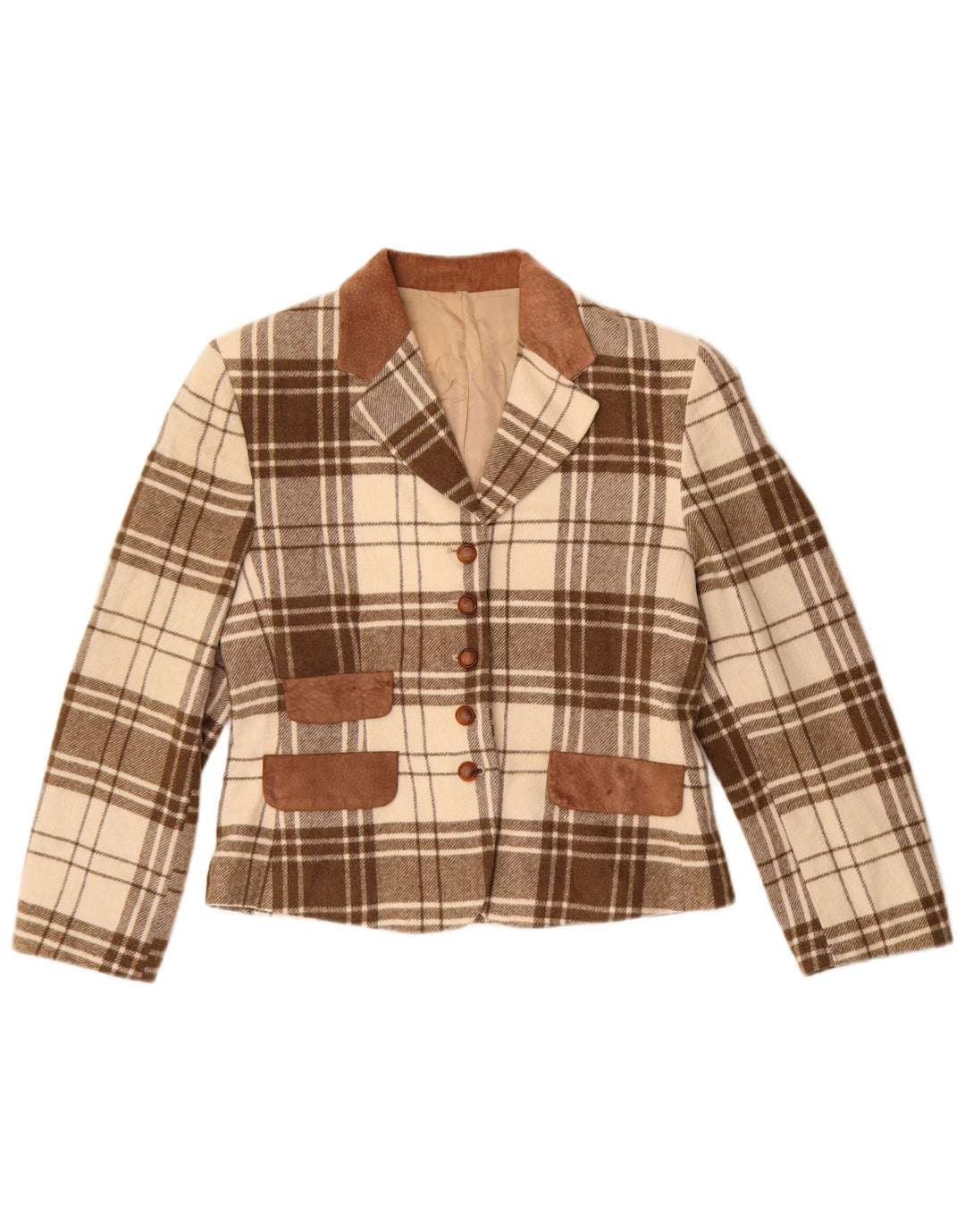 Vintage dame 5-knaps blazerjakke UK 14 medium brun ternet polyakryl