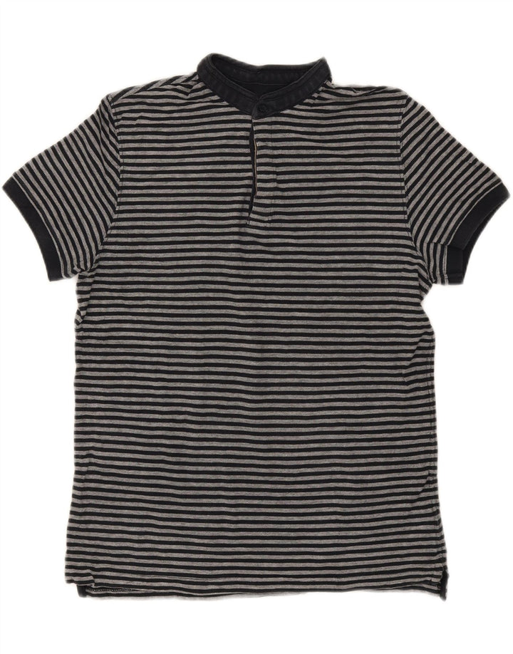 MASSIMO DUTTI Mens Casual Fit Polo Shirt Medium Grey Striped Cotton Vintage Massimo Dutti and Second-Hand Massimo Dutti from Messina Hembry 