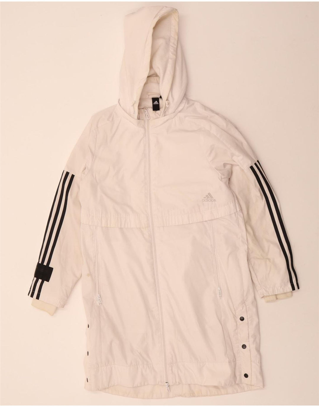 ADIDAS Womens Hooded Windbreaker Coat UK 14 Medium White Colourblock