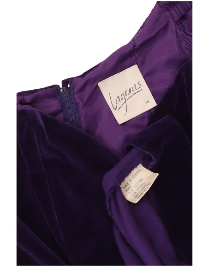 VINTAGE Womens Velvet Off Shoulder Dress UK 14 Medium Lilla Bomuld