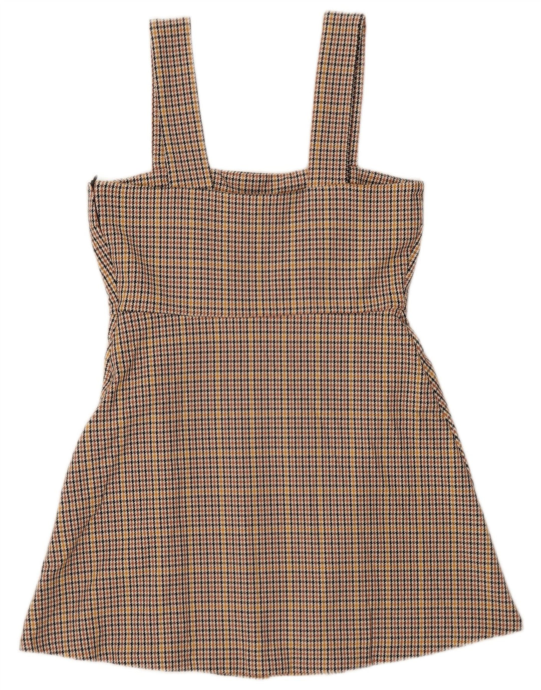 ZARA Pinafore-kjole til kvinder UK 12 Medium Brown Houndstooth Polyester