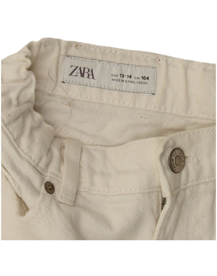 ZARA Piger Distressed Denim Shorts 13-14 år W26 Off White