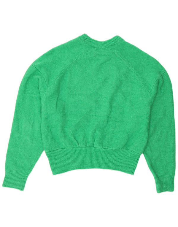 Zara Womens Crop Crew Neck Jumper Sweater UK 14 Medium Green Acrylic