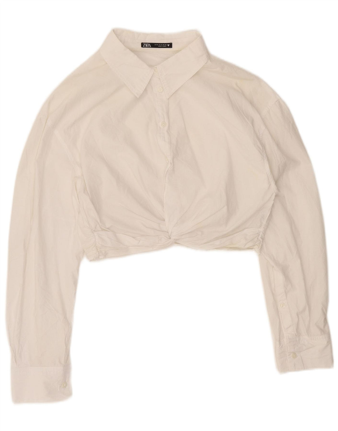 Zara Womens Crop Shirt Bluse UK 16 Medium White Bomuld