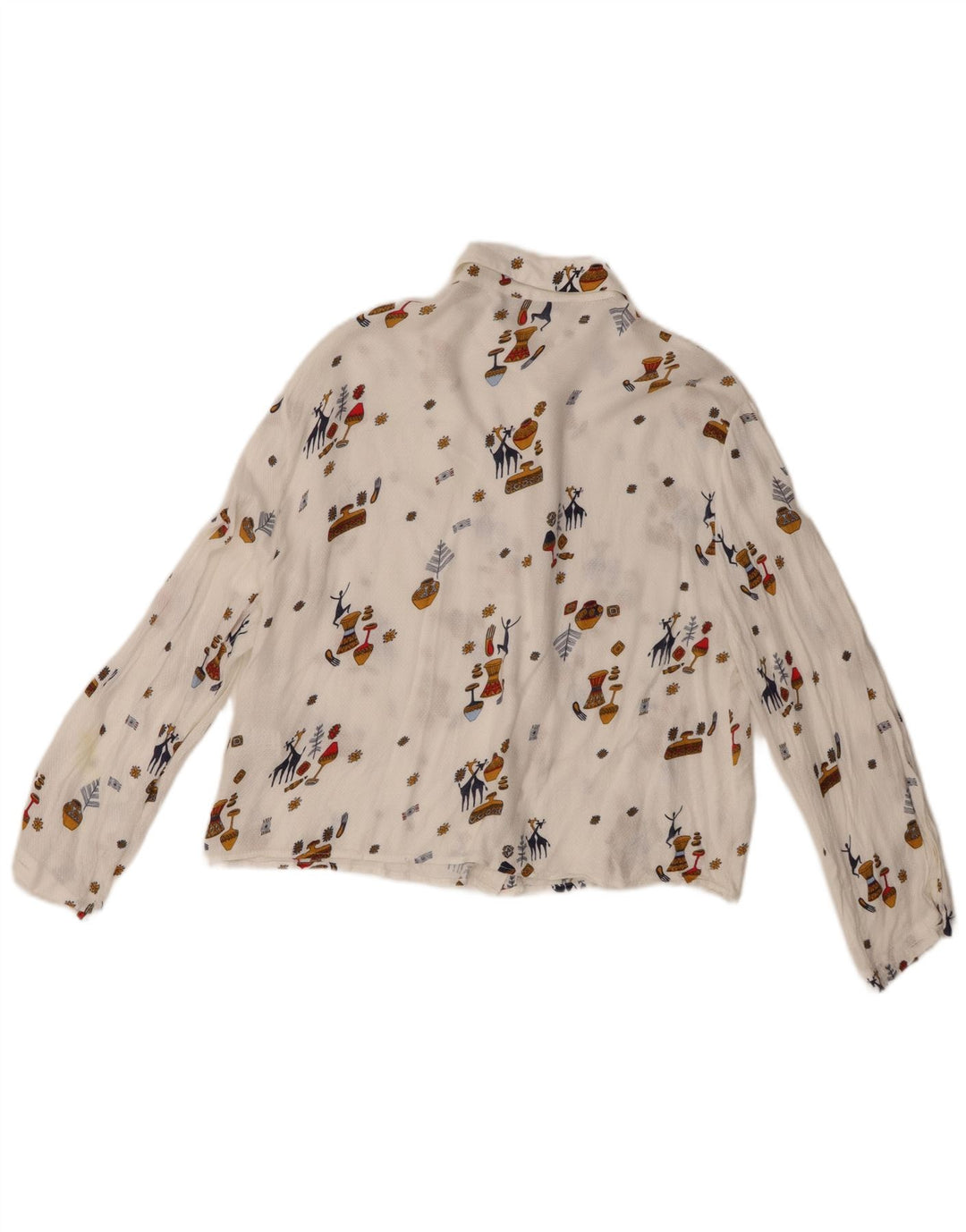 Zara Dame Se Through Shirt UK 6 XS Hvid Geometrisk Viscose