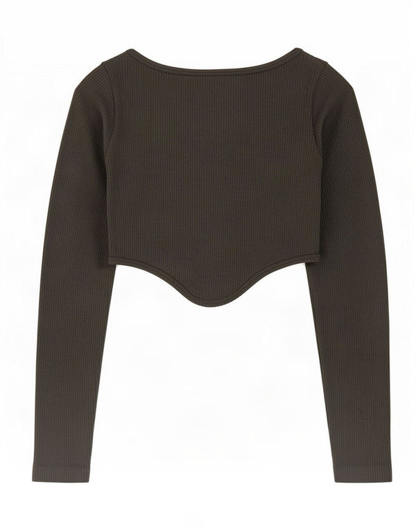 Zara Womens Crop Top Langærmet UK 4 XS Khaki Polyamid