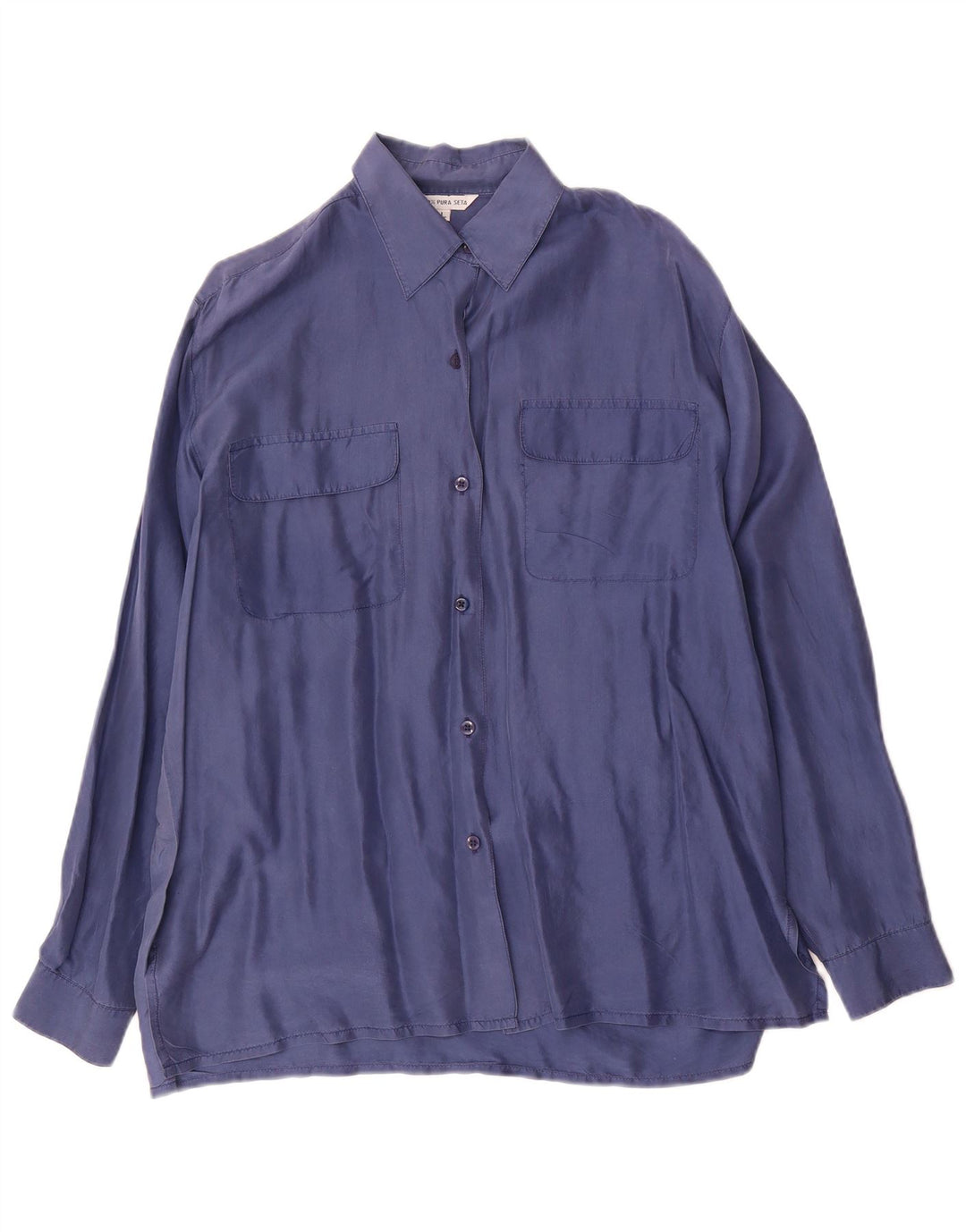 Vintage dameskjorte bluse UK 16 Stor marineblå silke