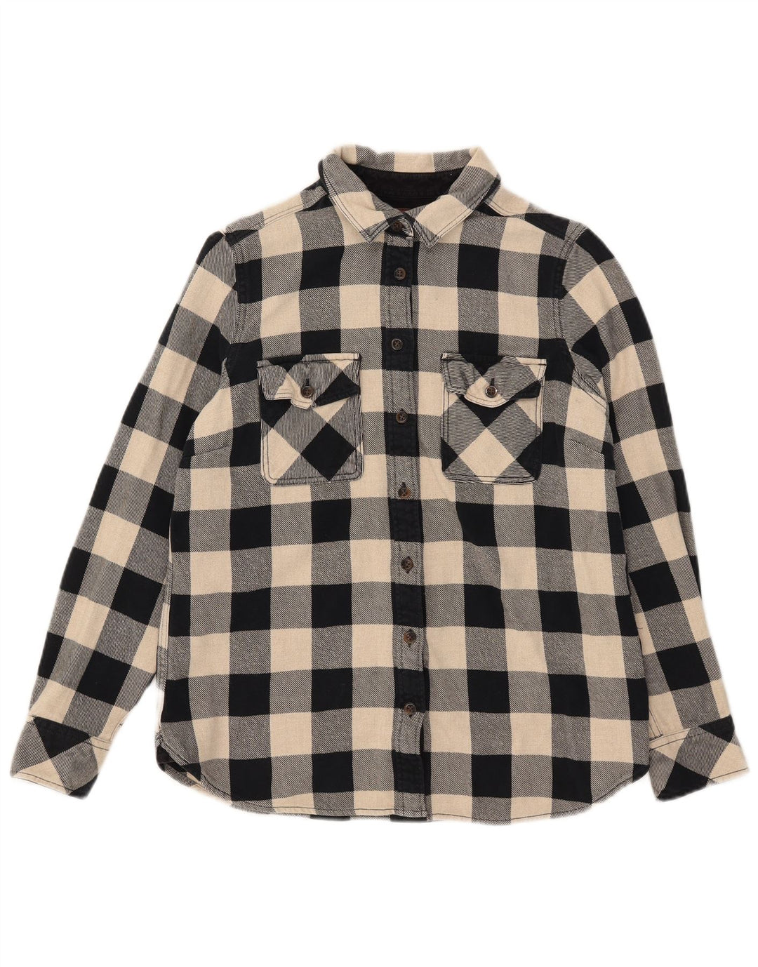 Roots Dame Canada Flannel Shirt UK 14 Medium Black Gingham Cotton