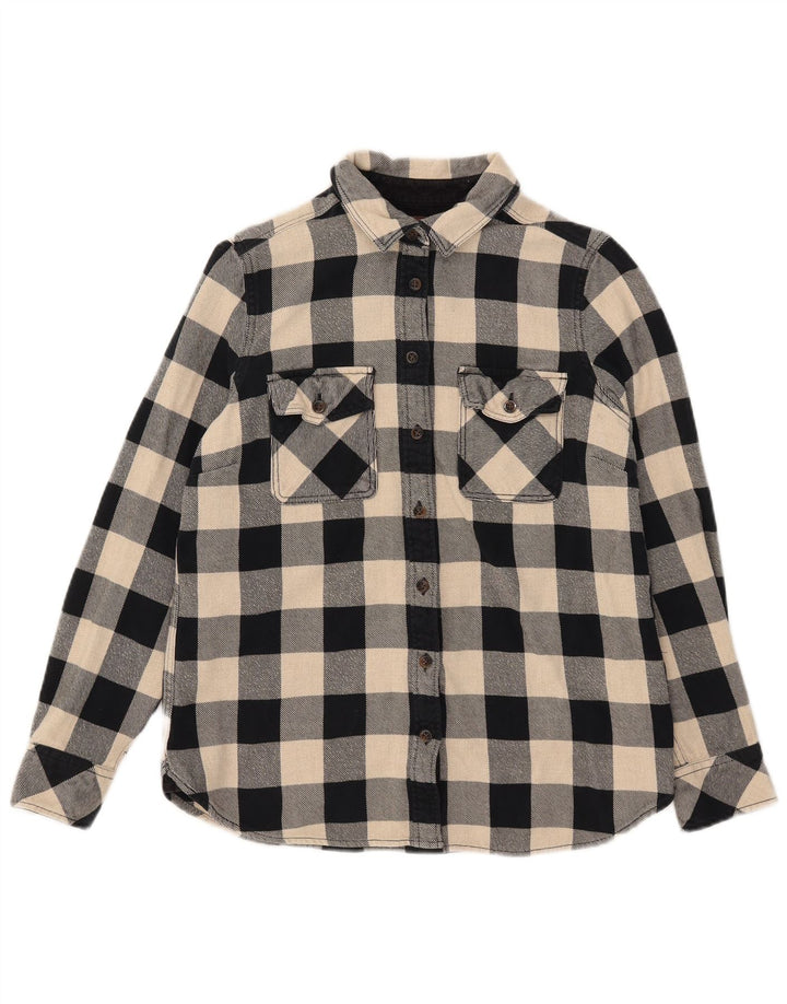 Roots Dame Canada Flannel Shirt UK 14 Medium Black Gingham Cotton