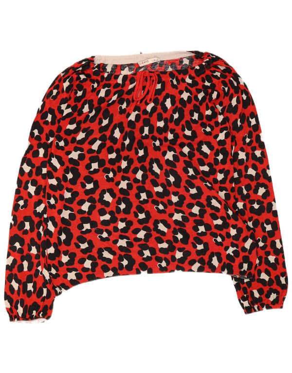 Liu Jo Dame Langærmet Bluse Top UK 12 Medium Red Animal Print Silke